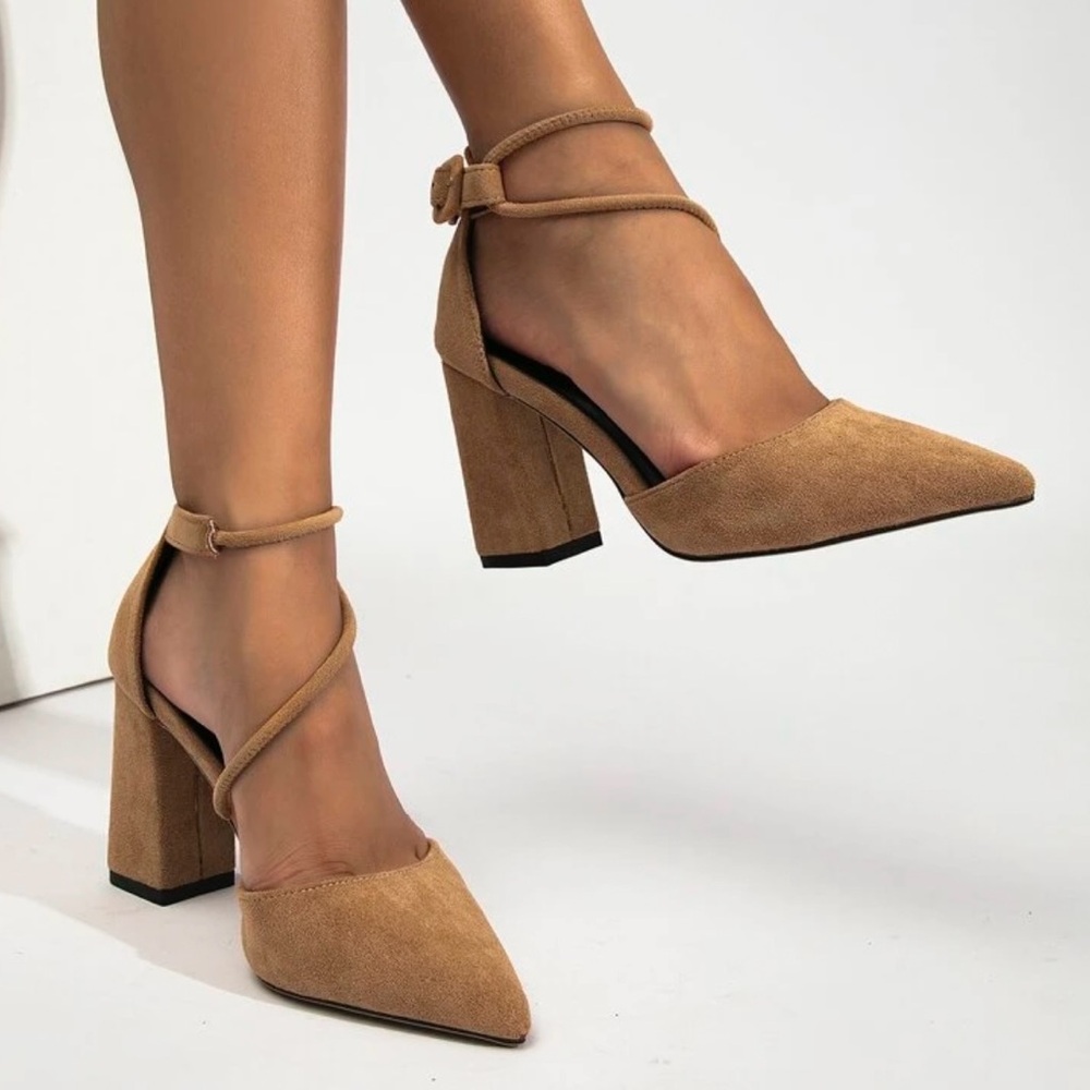 Elegant Tan Block Heel Women's Shoes